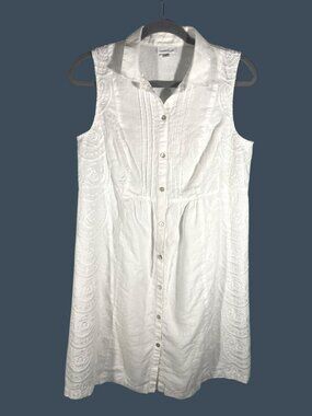 J.Jill Love Linen White Embroidered Sleeveless Button-Down Dress Womens Small